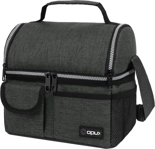 Miniatura 18 de Opux - Bolsa de almuerzo aislada de doble compartimento para hombres y mujeres Bolsa de almuerzo reutilizable con correa para el hombro, forro