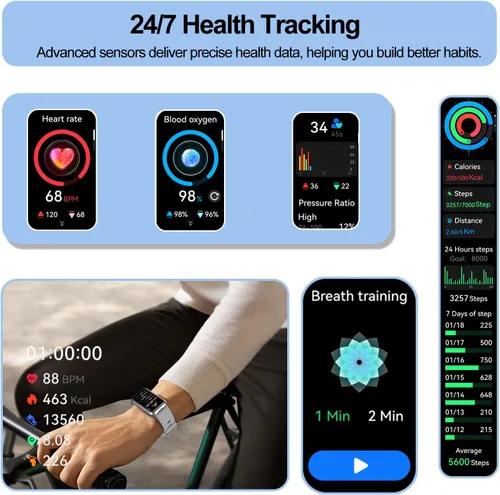 Miniatura 4 de Rastreador de actividad física (responder/hacer llamadas), reloj inteligente para mujeres y hombres, con pantalla AMOLED siempre encendida de 1.47