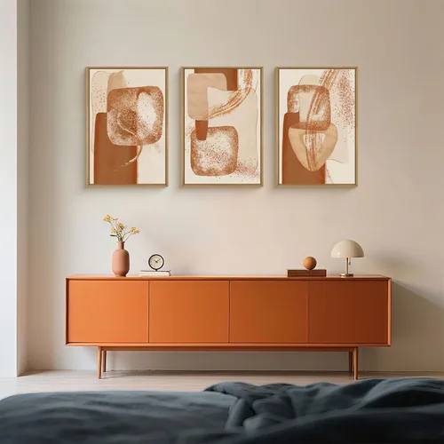 Miniatura 2 de Celestdeco Juego de arte de pared en lienzo abstracto y neutro grande con marco naranja, moderno y minimalista para pared, diseño geométrico bohemio