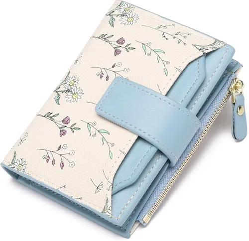 Miniatura 12 de GAEKEAO Carteras pequeñas para mujer, con bloqueo RFID, de cuero vegano, plegable, floral, compacto, tarjetero con bolsillo con cremallera, ventana