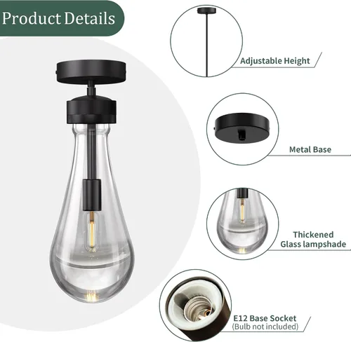 Miniatura 5 de Lámpara colgante de gota de lluvia, luces colgantes negras para isla de cocina, paquete de 3, luces modernas de isla para cocina, casa de campo