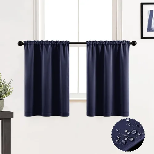 Miniatura 15 de XTMYI Cortinas de tela impermeable de 30 pulgadas para ventana de baño, cocina, mini ducha, pequeños paneles de cortina opacas cortos, juego de 2