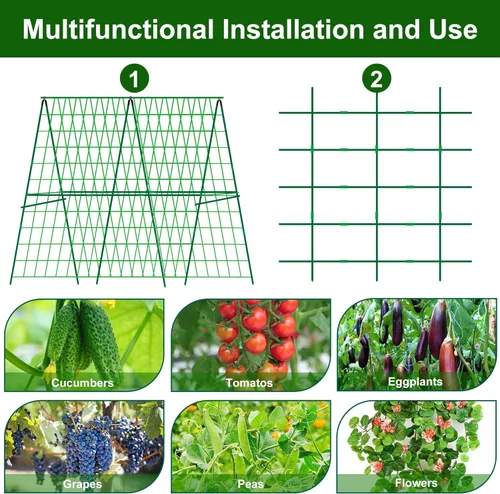 Miniatura 4 de Paquete de 2 enrejados plegables de pepino de 48 x 48 pulgadas para cama elevada, enrejado de jardín con marco en A para plantas trepadoras al aire