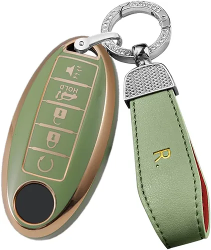 Miniatura 14 de ontto Protector de llavero de automóvil de 5 botones con llavero de TPU suave, borde dorado, guante para llaves Infiniti JX35 Q50 Q60 QX56 QX60 QX80