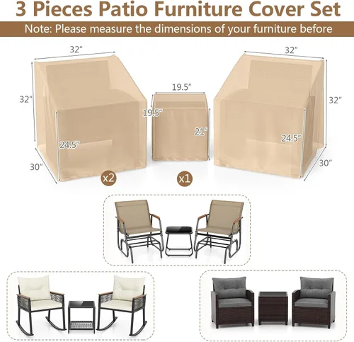 Miniatura 4 de Tangkula Juego de 3 fundas para muebles de patio, fundas impermeables para conversación al aire libre para 3 piezas, juego de funda de sofá