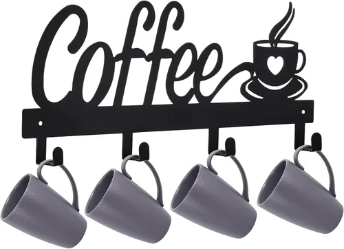 Miniatura 2 de CUKE2BEET Soporte para taza de café montado en la pared, organizador de tazas para barra de café, exhibición de utensilios de cocina