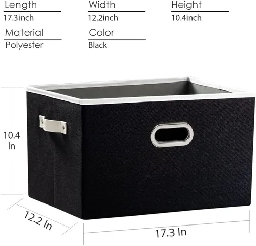 Miniatura 5 de PRANDOM Contenedores de almacenamiento plegables más grandes para clóset [5 unidades] cestas decorativas de tela de lino con asas de cuero y metal