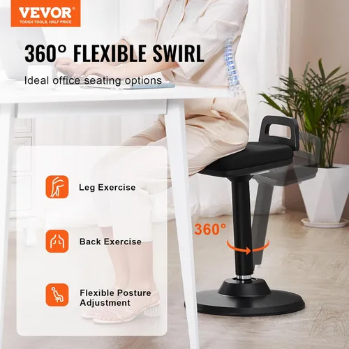 Miniatura 4 de VEVOR Silla activa con asa, altura ajustable (24.6-34.4 pulgadas), silla tambaleante hecha de tela elástica y espuma de 1.772 in, ideal para Negro