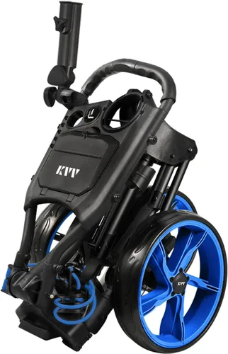 KVV Carrito de empuje de golf de 3 ruedas ultra ligero tamaño plegable más pequeño, soporte para tarjeta de puntuación de nueva versión Negro/Azul
