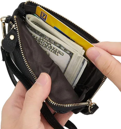 Miniatura 2 de ZOOEASS Monedero de cuero para mujer,Gran apertura para fácil acceso,Con correa de muñeca, Negro -, Monederos