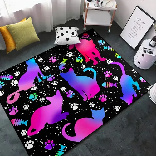 Miniatura 16 de Alfombra de gatos de dibujos animados para niñas, bonita decoración de habitación de niños, alfombra con temática de animales azules, alfombra ultra