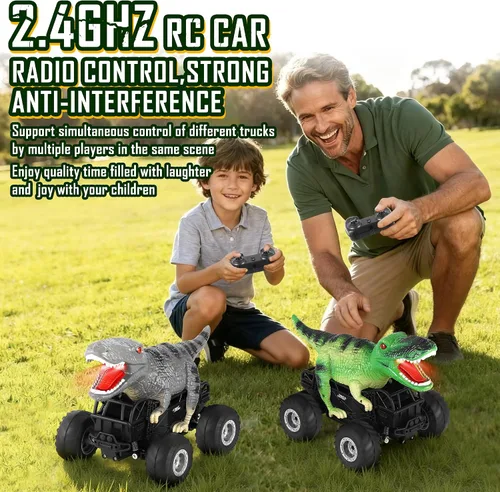 Miniatura 7 de Auto de Control Remoto, 2.4GHz 1:18 Autos RC con Luz, 98 Pies 8KM/H 2 Baterías Recargables, Juguete de Camión Monstruo de Control Remoto Todo Verde