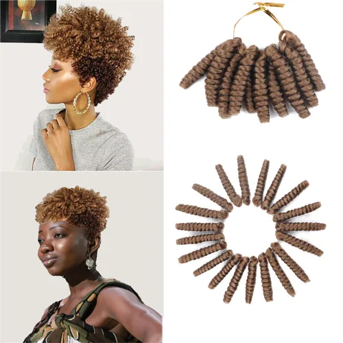 Miniatura 12 de Saniay - 3 paquetes de trenzas de ganchillo cortas trenzadas de ganchillo con espiral, rizos con espiral jamaicana, 20 mechones por paquete