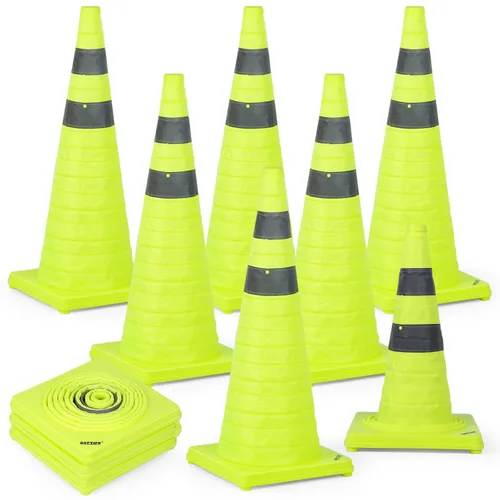 Miniatura 12 de BATTIFE [Paquete de 2] Conos de seguridad de tráfico plegables de 36 pulgadas, conos naranjas, conos emergentes multiusos con collar reflectante