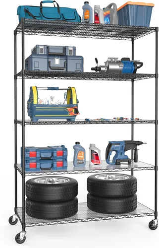 Estantería de alambre NSF de 5 niveles, 24 x 48 x 82 pulgadas, capacidad de 6000 libras, estante de metal de almacenamiento ajustable resistente con