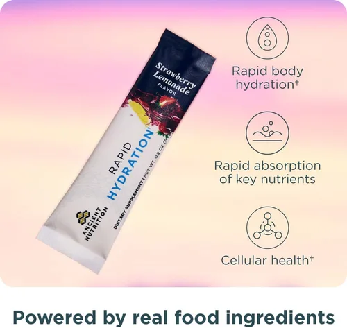 Miniatura 3 de Ancient Nutrition Polvo de hidratación rápida, limonada de fresa, electrolitos de sales marinas naturales y algas marinas rojas, apoya
