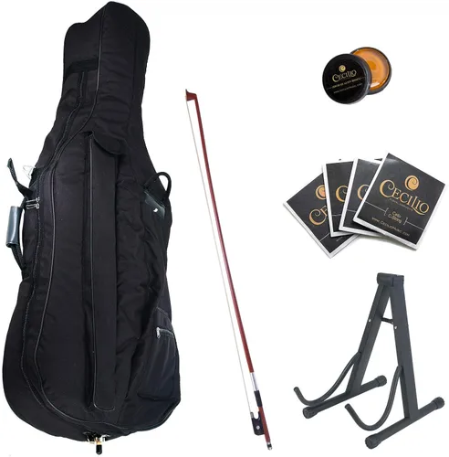 Miniatura 7 de Cecilio Violonchelo de tamaño completo 4/4 con estuche duro y suave, soporte, arco, colofonia, puente y juego extra de cuerdas, CCO-100