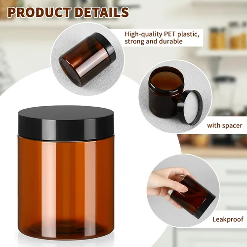 Miniatura 4 de Tanlade 40 tarros de plástico de 8 onzas con tapas, recipientes redondos para cosméticos, recipientes recargables para polvo, líquidos
