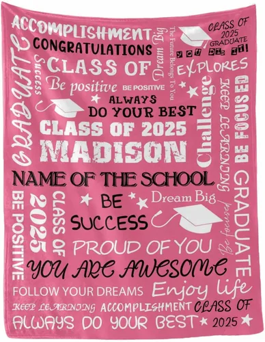 Miniatura 14 de MyPupSocks Manta personalizada de graduación 2025, clase de con nombre de la universidad, regalos personalizados, manta con texto para sobrina