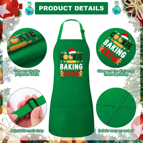 Miniatura 3 de Suhine Paquete de 4 Delantales de Navidad para Adultos Verde Delantales de Cocina de Navidad para Cocinar Hornear Galletas Equipo Delantales a Juego