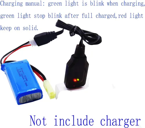 Miniatura 4 de Blomiky Paquete de 2 baterías Li-PO de 7.4 V 1200 mAh 8.88 Wh y 2 cables de cargador USB de repuesto para escala 1/18 9310YL 9300 9301E 9302E 9303E