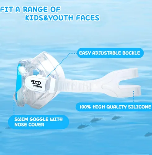 Miniatura 6 de Máscara de buceo para niños, máscara de natación antivaho de 180°, gafas de natación para niños de vidrio templado con cubierta para la nariz