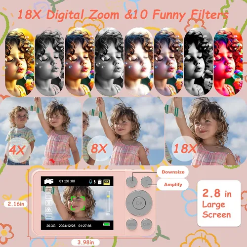 Miniatura 6 de Cámara digital para niños UHD 4K Fotografía: cámaras de apuntar y disparar de 64 MP para vlogging con tarjeta de 64 GB 18X Zoom- Cámara compacta