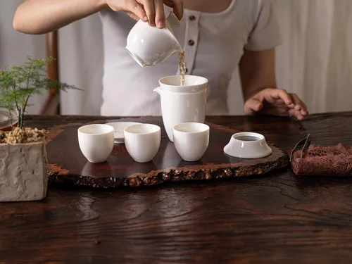 Miniatura 5 de Juego de té de jade blanco Gaiwan Gongfu chino - 6 tazas estilo japonés en casa