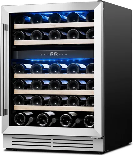 Miniatura 11 de Yeego Refrigerador de Vino - Refrigerador de Vino de Doble Zona de 15 Pulgadas con Capacidad para 28 Botellas, 40-65°F Refrigerador de Vino