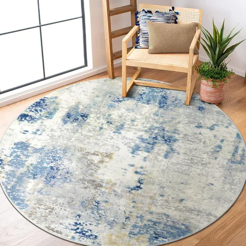 Miniatura 26 de Lahome Alfombra redonda moderna abstracta de 3 pies, color azul, lavable, de 3 x 3 pies, para cocina, entrada, suave, pequeña, antideslizante