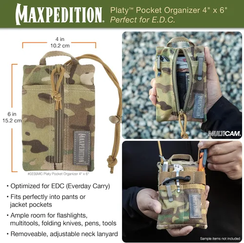 Miniatura 2 de MAXPEDITION Organizador de Bolsillo Platy, Bolsa de Herramientas EDC Duradera para Hombres, Cartera de Cuello con Cordón Paracord, Sostiene