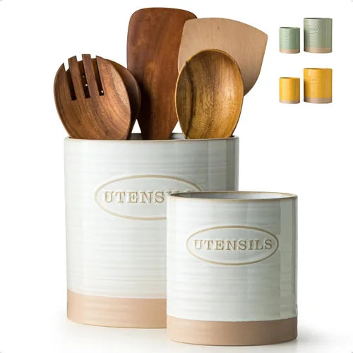 YHOSSEUN Juego de 2 soportes para utensilios de cocina, de cerámica para encimera de cocina, 6.7 pulgadas + 5.1 pulgadas, soporte para espátula para
