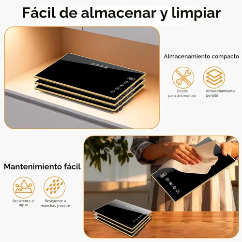 Miniatura 3 de Bandeja de calentamiento eléctrica, superficie de vidrio extra larga de 47 x 12 pulgadas, tapete de calentamiento 3 en 1 para alimentos, con 7