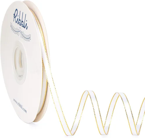 Miniatura 40 de Ribbli - Cinta de satén negro con borde dorado, satén de doble cara de 1/4 pulgada x 50 yardas continuas, cinta negra para manualidades, envoltura