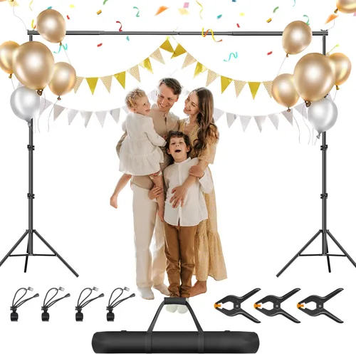 Miniatura 11 de Soporte para Telón de Fondo, 10 x 7 pies (ancho x alto) Soporte para Fondo Fotográfico Kit de Soporte Ajustable con 2 Barras Transversales, 8