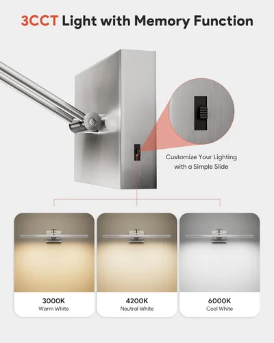 Miniatura 2 de VONLUCE Luz LED de Tocador de Baño de 24", Luces LED Modernas de Tocador 3CCT con Cabezal Giratorio de 360° y Brazo Oscilante, Lámpara de Baño