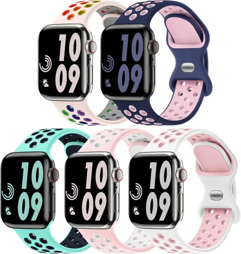 Miniatura 26 de 5 Pack de Correas Deportivas Compatibles con Apple Watch de 44mm 45mm 46mm 42mm 41mm 40mm 38mm 49mm para Hombres Mujeres, Correa de Muñeca