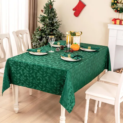 Miniatura 6 de Mebakuk Mantel de Jacquard de Navidad, impermeable, elegante, con patrón floral de damasco, mantel de peso pesado limpiable sin arrugas, Dorado