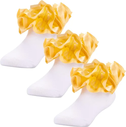 Miniatura 34 de Dicry Calcetines de encaje doble para niñas pequeñas con puños ondulados y volantes grandes para bebés y niños