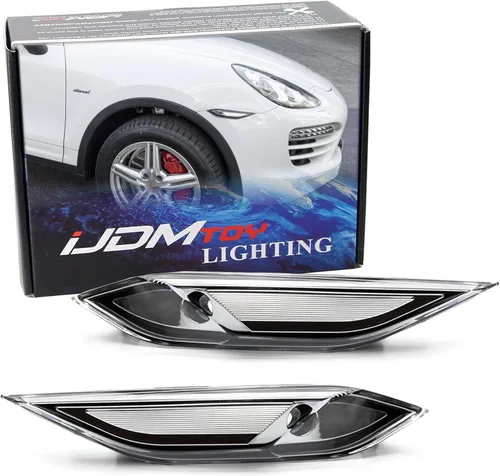 iJDMTOY Lente transparente europea/carcasa reflectante cromada para parachoques delantero, compatible con 2011-14 Pre-LCI Porsche Cayenne (958),