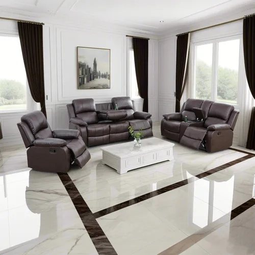 Miniatura 12 de Conjunto de sofá para sala de Estar, sillón reclinable de cuero transpirable, sofá de 3 plazas para cine en casa con portavasos para apartamento