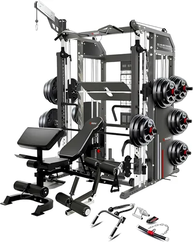 Miniatura 10 de MiM USA Hercules EX Commercial All-in-One Home Gym Machine, 2000 lb Capacity, 400 lb Weight Stack, Adjustable Bench, Leg Press, Jammer Arms, Leg