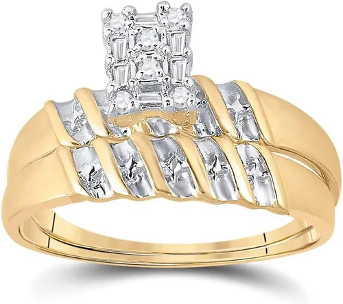 Miniatura 2 de Juego de 3 anillos de compromiso de matrimonio a juego de 3 anillos de compromiso para hombres y mujeres de dos tonos amarillo y blanco de 10