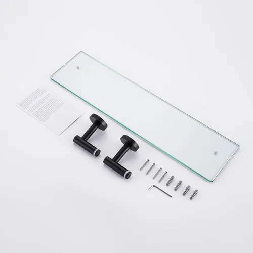 Miniatura 9 de KES Estante de baño de vidrio con vidrio templado de 8 mm de grosor y soportes negros mate de acero inoxidable SUS 304 de 20 pulgadas, organizador
