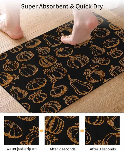 Miniatura 3 de Alfombra de baño Shabby Chic con diseño de calabazas, antideslizante, de secado rápido y absorbente, de tierra de diatomeas, para cocina, sala
