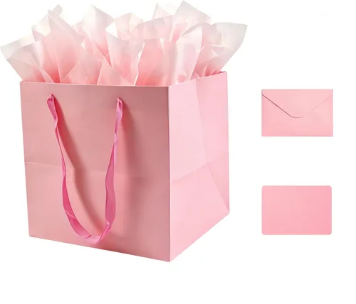 Miniatura 19 de JUNESHE Bolsa de regalo cuadrada negra grande con asas y papel de seda, 9.84 pulgadas, gran envoltura de regalo gigante para cumpleaños, boda