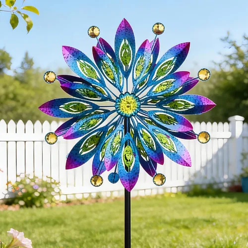 Molinillo de viento para patio y jardín, molino de viento de metal al aire libre con movimiento cinético, escultura de viento de doble dirección,