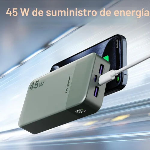 Miniatura 2 de JUOVI J2621 Banco de Energía Cargador Portátil 20000mAh 45W, Paquete de Batería de Carga Rápida PD3.0 QC 4.0 con Pantalla LED, 2 USB-C, 2 USB-A