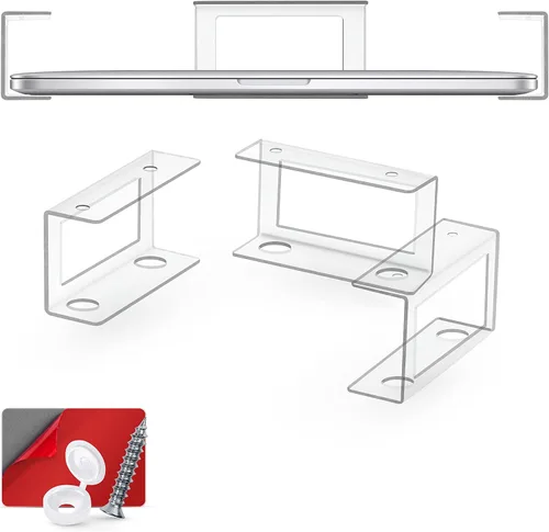 Miniatura 11 de Soporte para laptop debajo del escritorio para escritorio, adhesivo y atornillado, dispositivos de hasta 1.5 pulgadas de grosor como Macbooks