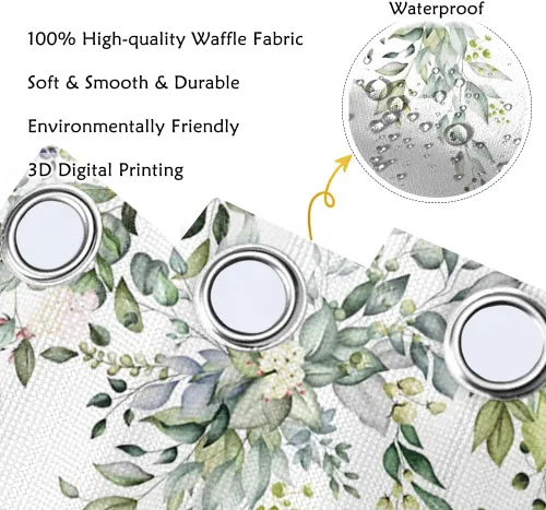 Miniatura 5 de Yeele Cortinas de ducha con diseño de hojas verdes, cortinas de ducha de tela de flores silvestres para baño, cortina de baño de plantas florales